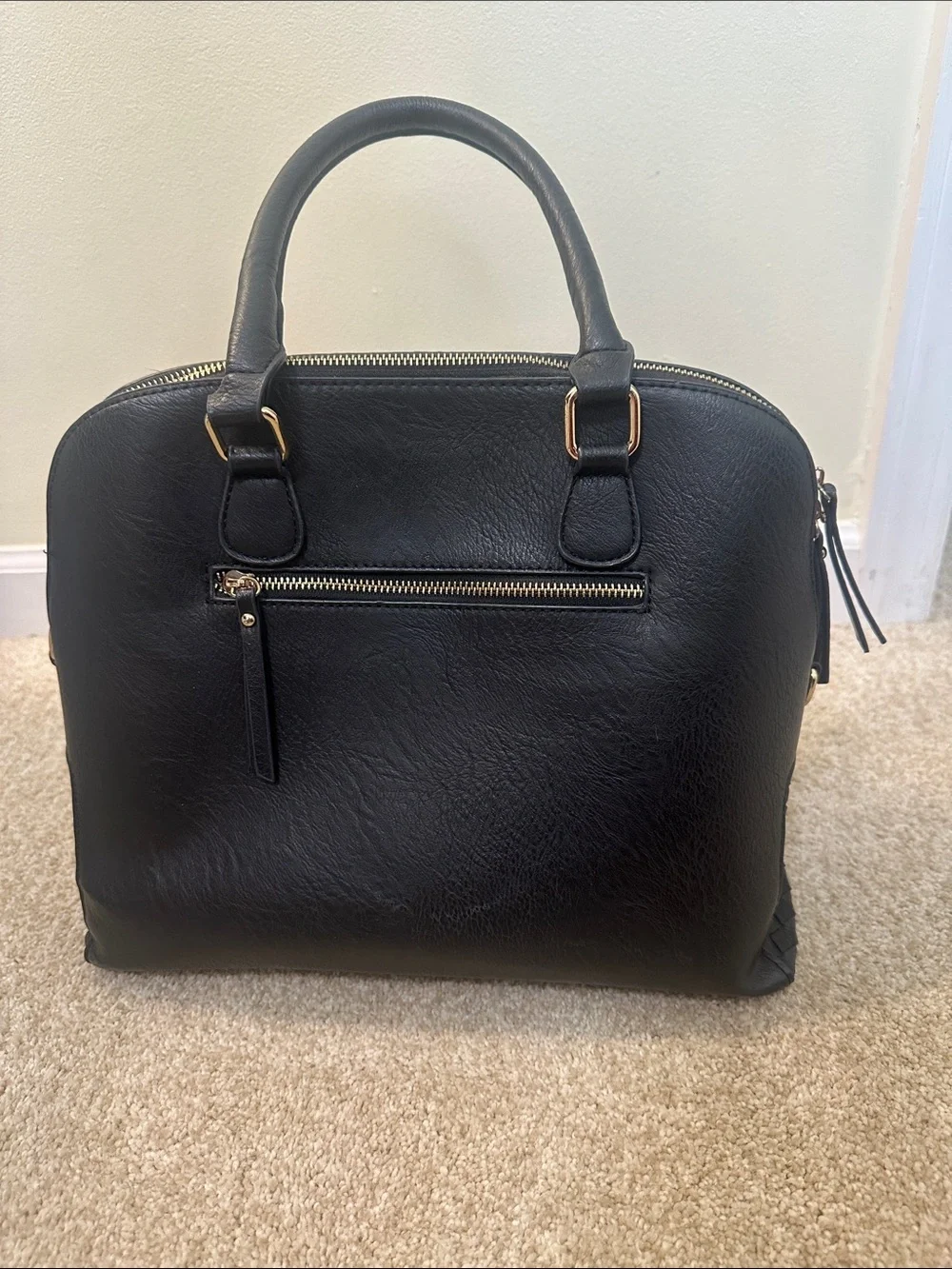 Black Woven Front Satchel Handbag - Women Bags